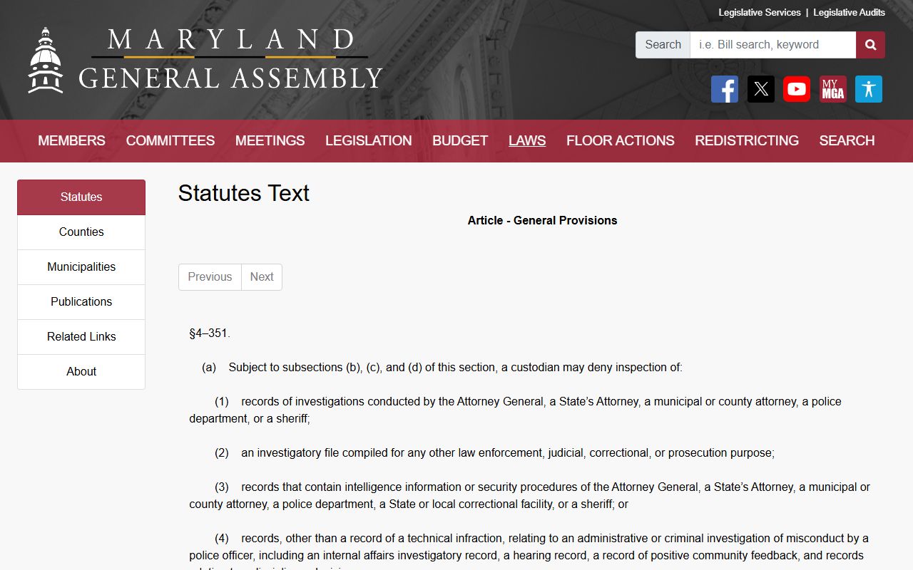 Harford County criminal court records investigatory records statute