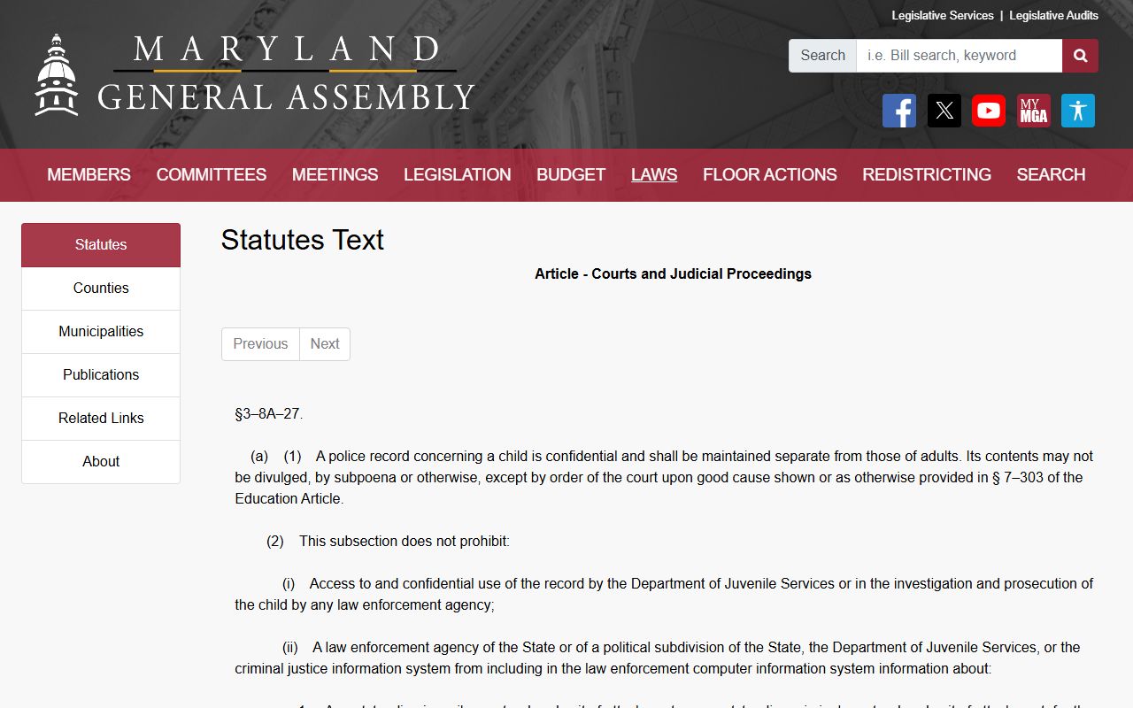 Harford County criminal court records juvenile confidentiality statute