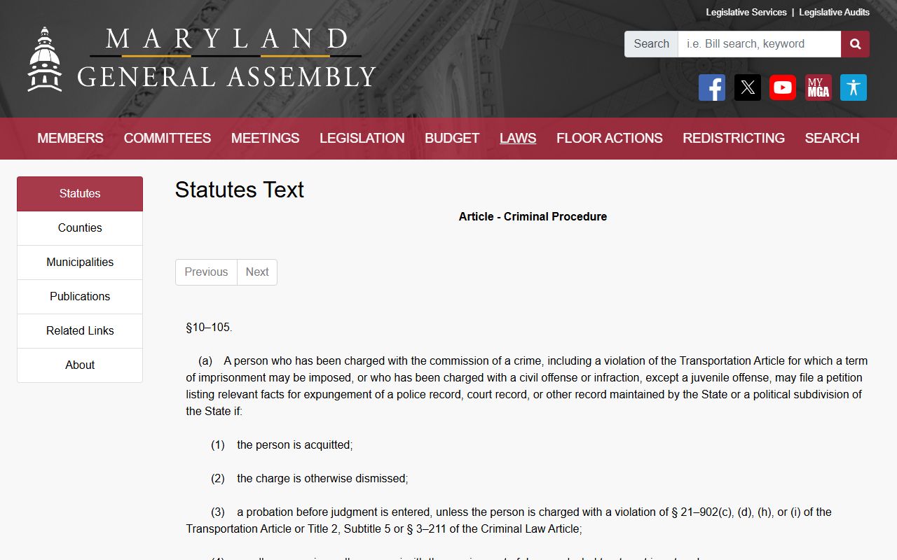 Harford County criminal court records expungement non conviction statute