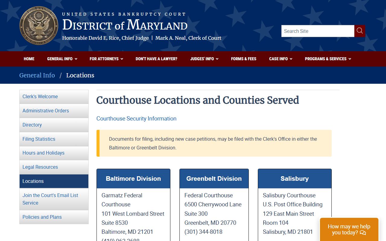 Harford County Circuit Court federal bankruptcy court locations