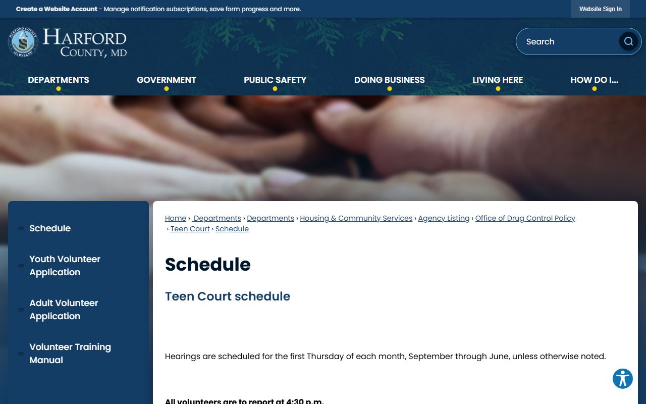 Harford County Circuit Court lower court Teen Court schedule