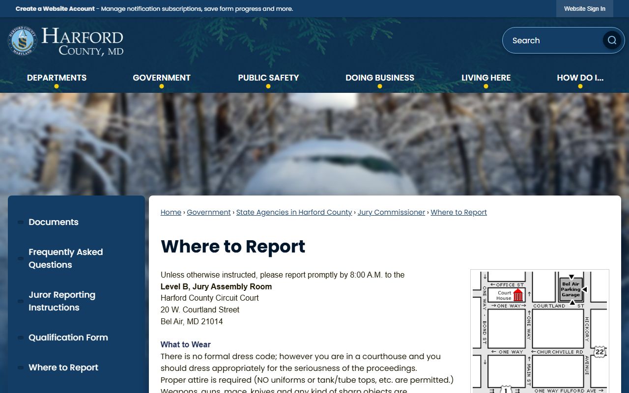 Harford County court records jury reporting location