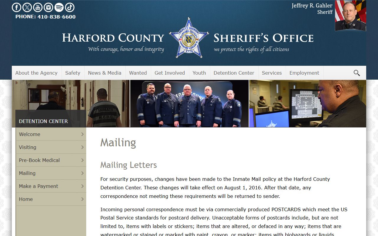 Harford County inmate records HCDC mail rules