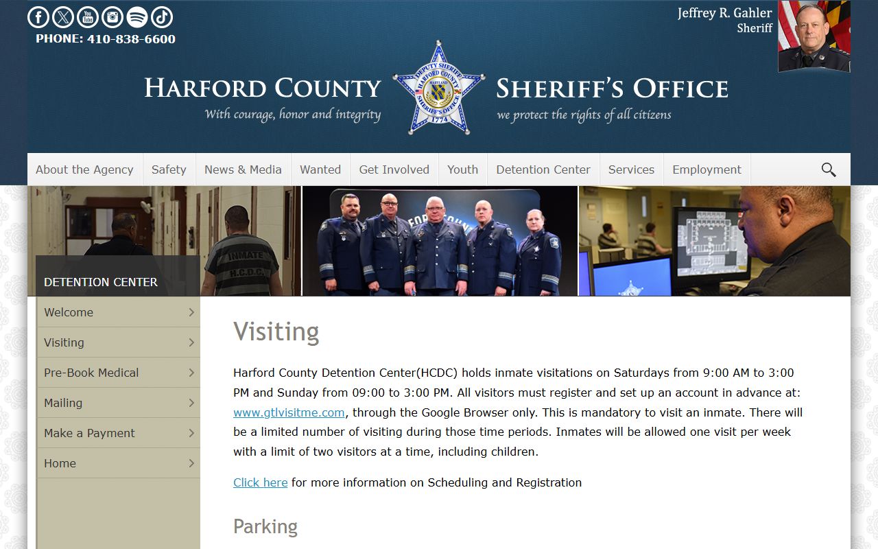 Harford County inmate records HCDC visiting rules