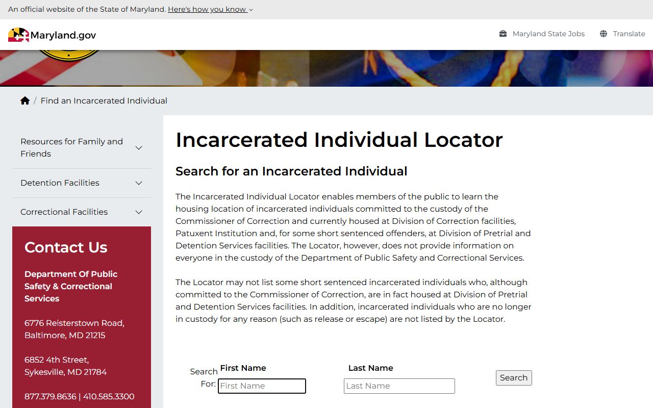 Harford County inmate records Maryland DPSCS locator